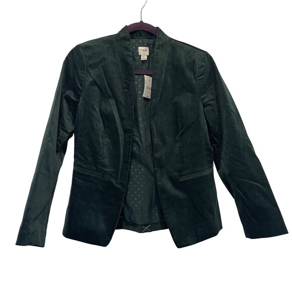NWT J.Crew Womens Dark Green Velvet Blazer Sz 2 Slim Fit 98% Cotton Polka Dot - Picture 1 of 10